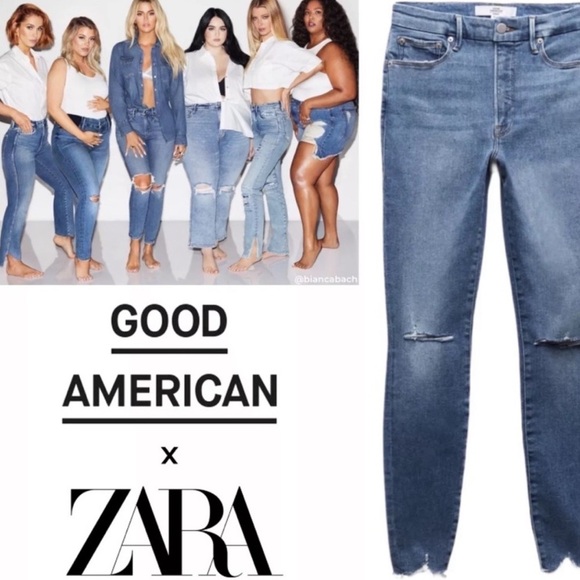 Good American x Zara Cola High Rise Skinny Jeans Light Wash New NWT - Picture 3 of 8